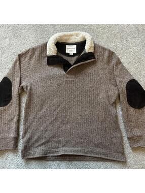 Weatherproof Vintage Men's size M Pullover Sweater Sherpa Collar Elbow Pads